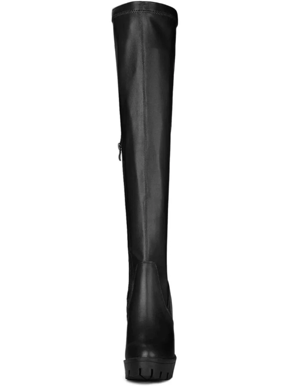 Women's Black Round Toe Faux Leather Chunky Heel Over The Knee High Boots